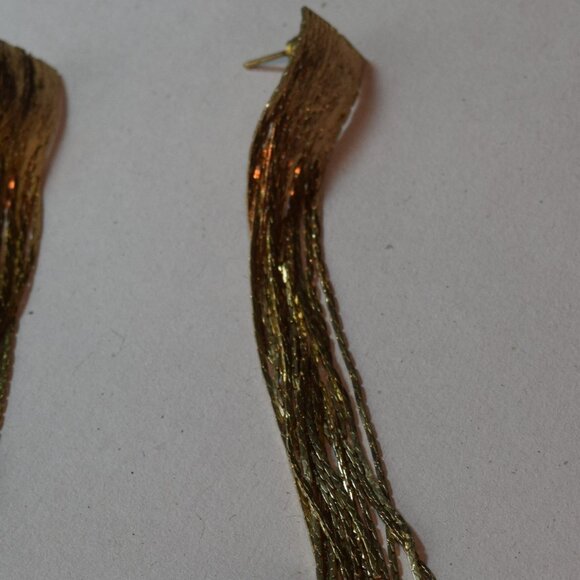 Long Gold Tone Chain Pierced Earrings Posts Jewelry Cocktail Evening Par… - Picture 9 of 9